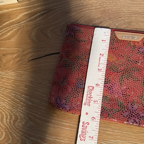 LODIS Leather Pouch Womens Pink/Multi Floral Zip top makeup bag Cords Travel - Picture 7 of 7